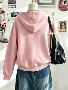 Jaket Sweatshirt Berkerudung dengan Resleting Gaya Netral Baru untuk Remaja Perempuan, Cocok untuk Musim Semi/Musim Gugur di Rumah, Sekolah, Liburan, Belanja, dan Acara Olahraga - Berwarna merah muda - View 3