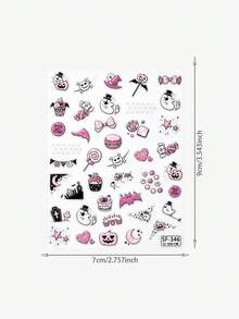 1PC Embossed Pink Halloween Nail Stickers, Self-Adhesive Cute Ghost Pumpkin Bat Skull Candy Bow Gravestone Spider Web Nail Decals, Kawaii Trick Or Treat Gothic Spooky Manicure Nail Art Decorations - Multicolor - View 5