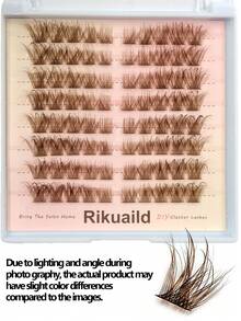 80pcs Brown Wet Effect Cluster Cat Eye False Eyelashes, D-Curl Voluminous & Lengthening Natural Look, Suitable For Party, Travel, Daily Makeup - D - 查看 7