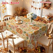 1/2pcs Autumn Tablecloth, Cute Cartoon Pumpkin Smiling Face Pattern Polyester Fiber Tablecloth Suitable For Kitchen, Dining Room, Coffee Table, Dining Table, Picnic, Camping, Country Farmhouse Decor, Autumn Thanksgiving Holiday Tabletop Protection And Beautification - Multicolor - View 8