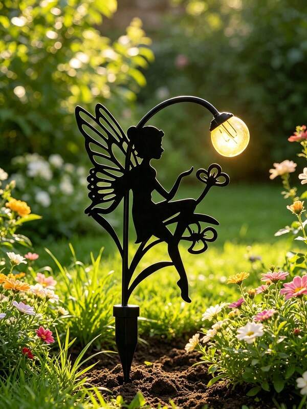 2D Acrylic Fairy Garden Stake With Hanging Light, Outdoor Fairy Yard Decor, Garden Fairy Silhouette Ornament, Lawn Plant Stake Decoration, Patio Landscape Accent, Fairy Garden Art, Flower Bed Decor, Women's Gardening Gift, Housewarming Gift