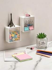 1/2/4pcs Wall Mounted Storage Boxes, Wall-Mounted Storage Boxes, Cosmetic Organizer, Transparent Organizer Boxes, Suitable For Bathroom, Storage Room, Kitchen, Laundry Room, Utility Room, Inside Cabinet, Storage Supplies - Multicolor - View 9