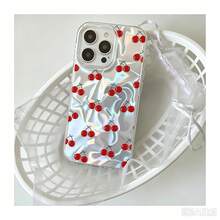 Minimalist Oil Painting Full Screen Red Cherry Transparent Creative Water Ripple Pattern Shockproof Protective Phone Case Compatible With Apple 15 Pro Max 13/14/12 16 17 Pro - Multicolor - View 4