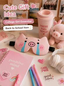 1PC Cute Pink Pig Sleep Mask For Students, Kawaii Cartoon Animal Eye Mask, Soft Eye Cover For Dorm Room And Travel - 3D MEYS - View 8