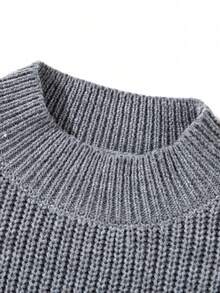 Minimalist Light Half Turtleneck Knit Jumper, Men Solid Color Thin Ribbed Long Sleeve Loose Sweater, Daily Wear Layering Clothes For Spring Fall - Dark Grey - View 7