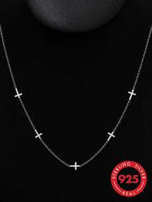 1pc S925 Sterling Silver Minimalist Ins Cold Style Cross Pendant Necklace For Women, Classic Design, Niche Elegant, Daily Casual Wear, Fashionable Luxury High-End Feel, Suitable For Parties And Vacations, Unique Neck Accessory - Cross - View 2
