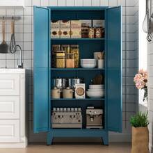 Home Farmhouse Storage Cabinet With 2 Barn Door, Tall Kitchen Pantry Cupboard With 3 Adjustable Shelves, For Dining Room, Bathro - Blue Green - View 8