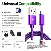 3入 USB Type C 快充線，USB-A 轉 Type-C 快充數據線（3.3ft/6.6ft/10ft 尼龍編織線），適用 Android 手機充電，相容三星及其他 Android 手機與設備，適合室內/戶外/旅行與車內環境，粉色/紫色 - 3pcs粉+藍+紫 - 查看 6