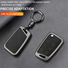Zinc Alloy Car Key Protective Case With Ring, Compatible With Leon/Ibiza/Ateca/Arona/Toledo/Altea/Exeo/Mii/Golf/Tiguan/Passat/Jetta/Polo/Touran/Beetle/Caddy, Double-Sided Protective Cover, Provides Comprehensive Protection For Key Fobs, Perfect Car Accessory For Car Owners - Round Button - View 5