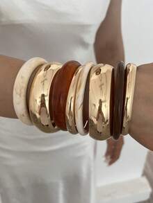 8pcs Vintage Elegant Casual PMMA Bracelet Set Suitable For Women's Daily Layering - Multicolor - View 3