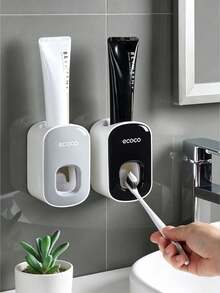 Automatic Toothpaste Dispenser - Wall-Mounted With Toothbrush Holder, Squeeze-Out Design, Contactless Operation, Modern Home Bathroom Essential, Bathroom Toothbrush Storage Rack, Minimalist Design, Plastic Material - Multicolor - View 6