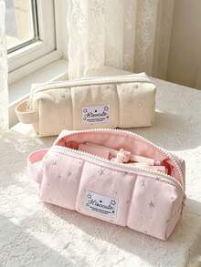 Tas Kosmetik Motif Bintang Perak dengan Resleting, Tas Penyimpanan Kosmetik Berlapis Kain, Tempat Kuas Makeup, Tas Perlengkapan Mandi Perjalanan Kapasitas Besar, Tempat Pensil & Alat Tulis - MultiWarna - View 3