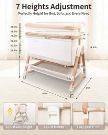 4 In 1 Baby Bassinet Bedside Sleeper, Cradle & Crib With Wheels, Mosquito Net, 7 Adjustable Heights, Storage Basket, Beige - 米色 - 查看 3