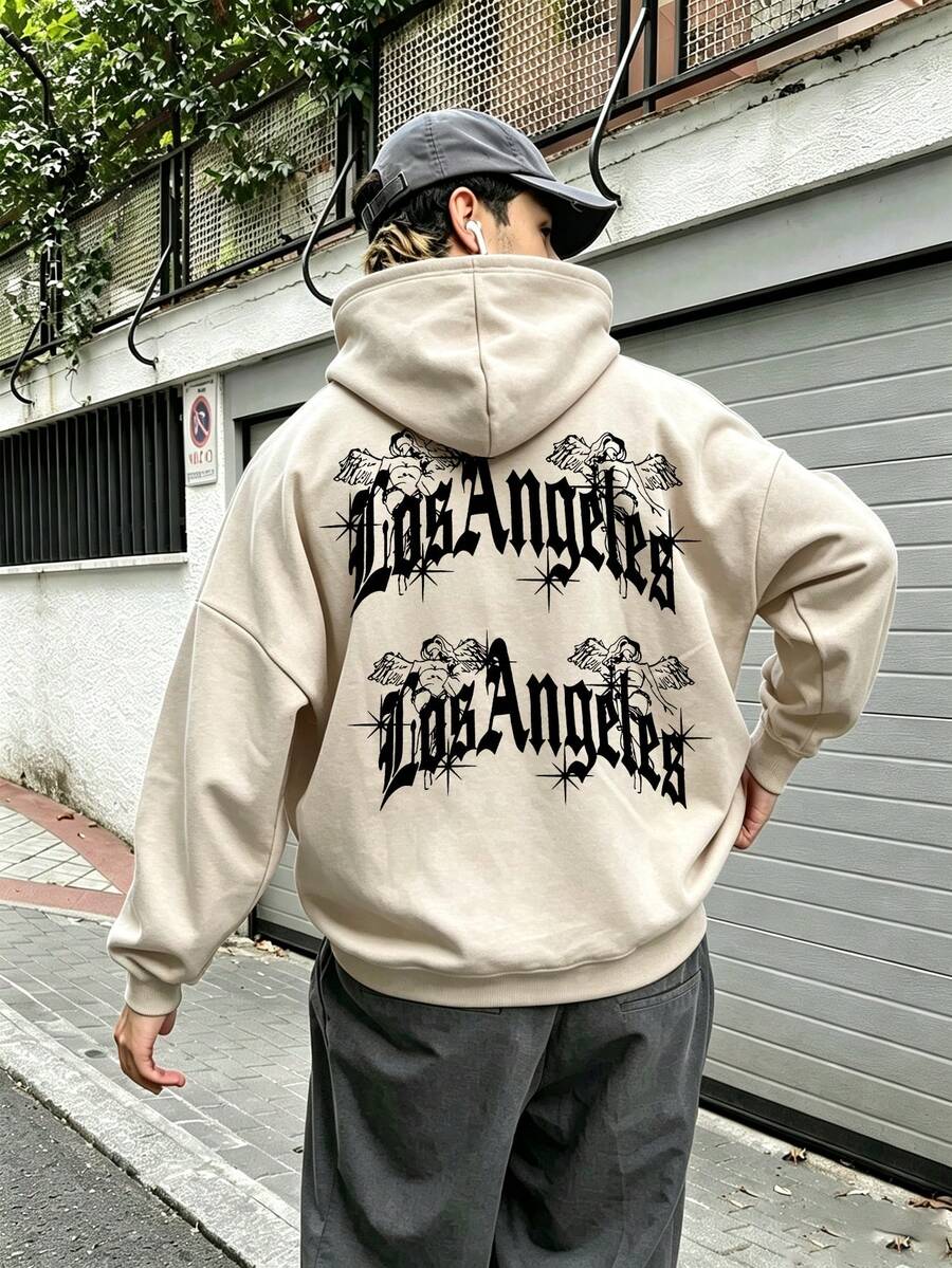 Teen Boy Fun Graphic Print Pullover Sweatshirt, Warm & Comfortable Thermal Lined Pullover Sweatshirt For Autumn/Winter - Apricot - View 1