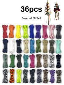 12/24/36pcs Colorful Paracord Bracelet Rope Set, Outdoor Survival Rope, DIY Hand Weaving, 10ft, Suitable For Christmas Tree Weaving, Keychain Weaving, Bracelet Weaving, Clothesline - Multicolor - View 1