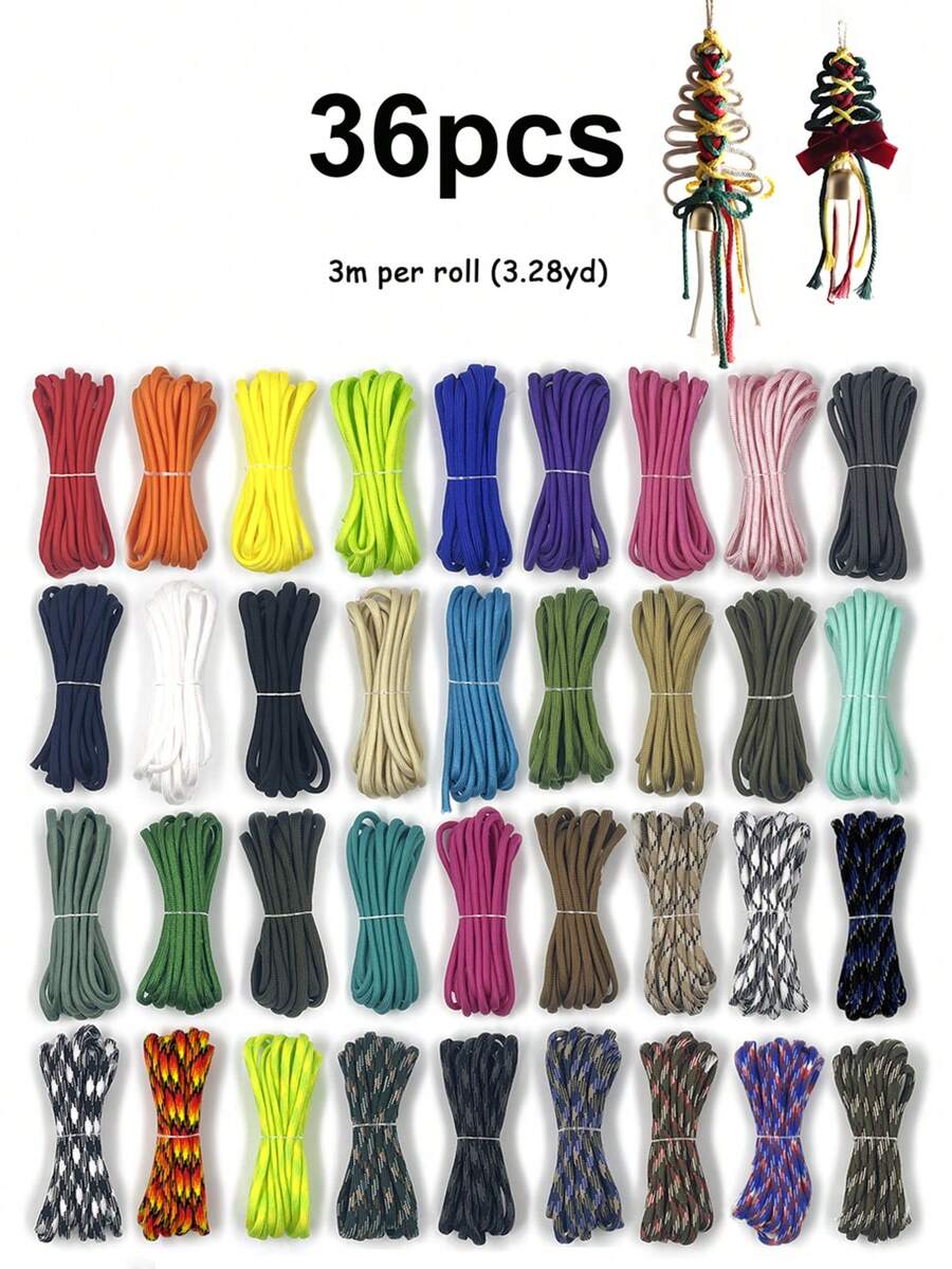 12/24/36pcs Colorful Paracord Bracelet Rope Set, Outdoor Survival Rope, DIY Hand Weaving, 10ft, Suitable For Christmas Tree Weaving, Keychain Weaving, Bracelet Weaving, Clothesline - Multicolor - View 1