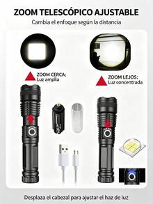2 piezas Linterna LED de alta potencia, linterna táctica recargable por USB, foco de largo alcance, lámpara de camping - Negro (compra uno y llévate otro gratis) - Ver 4