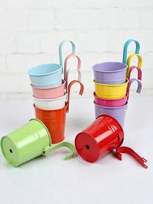 4/6/10pcs Metal And Iron Hanging Flower Pots, Balcony Garden Planting Baskets, Fence Bucket Pots, With Detachable Hanging Flower Racks, Christmas Flower Pot Decorations - Style 1 - View 6