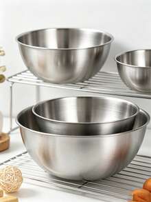 3pcs/1pc Stainless Steel Mixing Bowl With Rolled Rim, Durable And Easy To Clean, Brushed Metal Surface, Stackable Kitchen Bowls In Multiple Sizes, Suitable For Baking, Mixing, Meal Prep, Fruit, Pasta, Holiday Themed Parties And Outdoor Use, Durable Cooking Storage Bowl, Ideal Kitchen Gadget, Christmas/Back To School Gift - View 7
