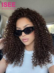 ISEE Chocolate Brown Burmese Curly Crochet Human Hair Extensions 16-24 Inches Bohemian Braided Hair Soft Defined Curls Seamless Natural Blend Pre-Looped Crochet Hair Natural Style For Women's Daily Looks - S4 - View 2