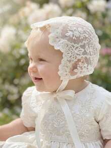 1pc Vintage Palace Style Embroidered Beige Bonnet, 0-3M, 3-10M - 1PC - View 16