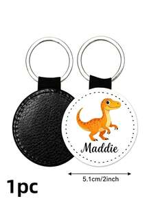 Customized Dinosaur Keychain For Kids, Personalized Name Engraving, PU Leather Material Key Ring, Cute Cartoon Backpack Charm, Back To School - Multicolor - View 8