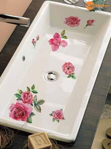 SUPSTICKER 1pc Fresh Floral Bathtub Sticker, PVC Waterproof Oil-Proof Removable Decal, 12.79x18.62 Inches, Suitable For Bathroom Sink Vanity - 1PC - View 8