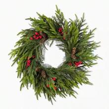 1/2pcs Red Berry & Gold Leaf Wreath - Artificial Green Pine Needle Candle Ring For Wedding Table Centerpiece, Holiday And Party Decor - A - View 9