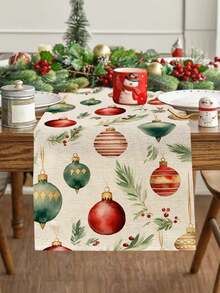 1pc Christmas Series Pattern Printed Table Runner, 4pcs Christmas Pattern Printed Placemats, Suitable For Holiday, Party, Birthday, Dinner, Kitchen Dining Table Decoration, All-Season Room Decor, Home Textile Decoration Table Runner - Multicolor - View 12