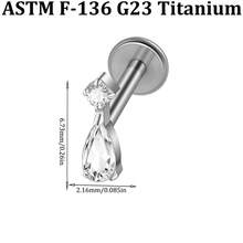1PC Elegant G23 Solid Titanium Cross Star Waterdrop CZ Flat Labret 16G Internal Threaded Lip Nose Ear Cartilage Conch Piercing Lobe Earring Decoration - Titanium Color - View 14