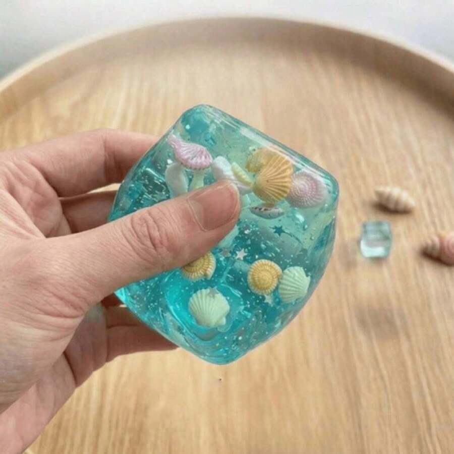 Tachimi 1個感官紓壓海洋方塊麥芽糖擠壓玩具,海洋派對主題,附可愛卡通貝殼、海螺與魚元素,緩解焦慮 - 彩色 - 查看 1