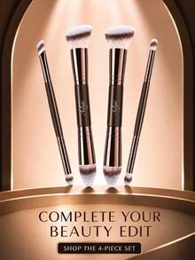 Ailiya 4-Piece Double-Ended Makeup Brush Set, 2 Large Face Brushes And 2 Detail Brushes With Angled, Curved And Rounded Heads, Brown Handles, Rose-Gold-Tone Ferrules And Gradient Bristles For Base, Contour, Blending And Eye Makeup - Brown - View 8