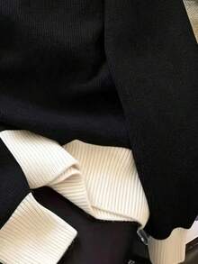 Zip-Up Long Sleeve Knit Cardigan, Versatile Knit Sweater Black Fall - Black - View 4