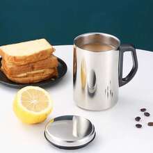 1pc Double Wall Insulated Mug With Handle And Lid, Heat-Resistant Anti-Scald Cup, All-Season Office Mug - Silver - View 1