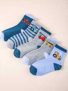 5 Pairs Cute Cartoon Car Pattern Breathable Odor-Resistant Children's Socks, Suitable For Spring, Summer, And Autumn - Multicolor - View 2