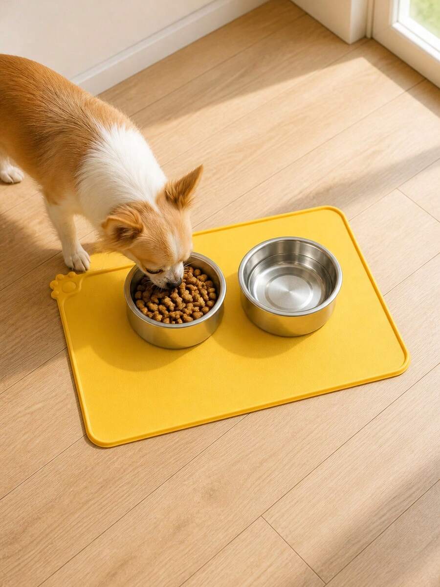 High-Edge Non-Slip Pet Feeding Mat, Spill-Proof And Easy To Clean, Suitable For Cats And Dogs, Paw Print Pattern, Scratch-Resistant Protective Mat, Suitable For Wet Food/Dry Food, Multiple Colors Available, Suitable For Cats And Small Dogs