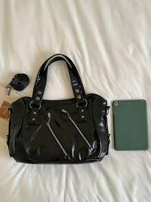 Retro Minimalist Large Capacity Fashion Student/Work Commute Tote Bag - Black - View 5