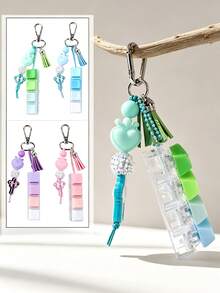 1pc Cross 4-Button Stress Relief Keychain Handmade Beaded Bag Charm Keyring,Handbag Charms - Multicolor - View 2