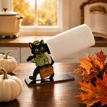 1/4pcs Fun Halloween Wooden Tissue Holder, Featuring Ghost, Skeleton, Pumpkin, And Black Cat Designs, Suitable For Parties, Living Room, And Dining Table Center Decorations. - Napkin Holder - View 2
