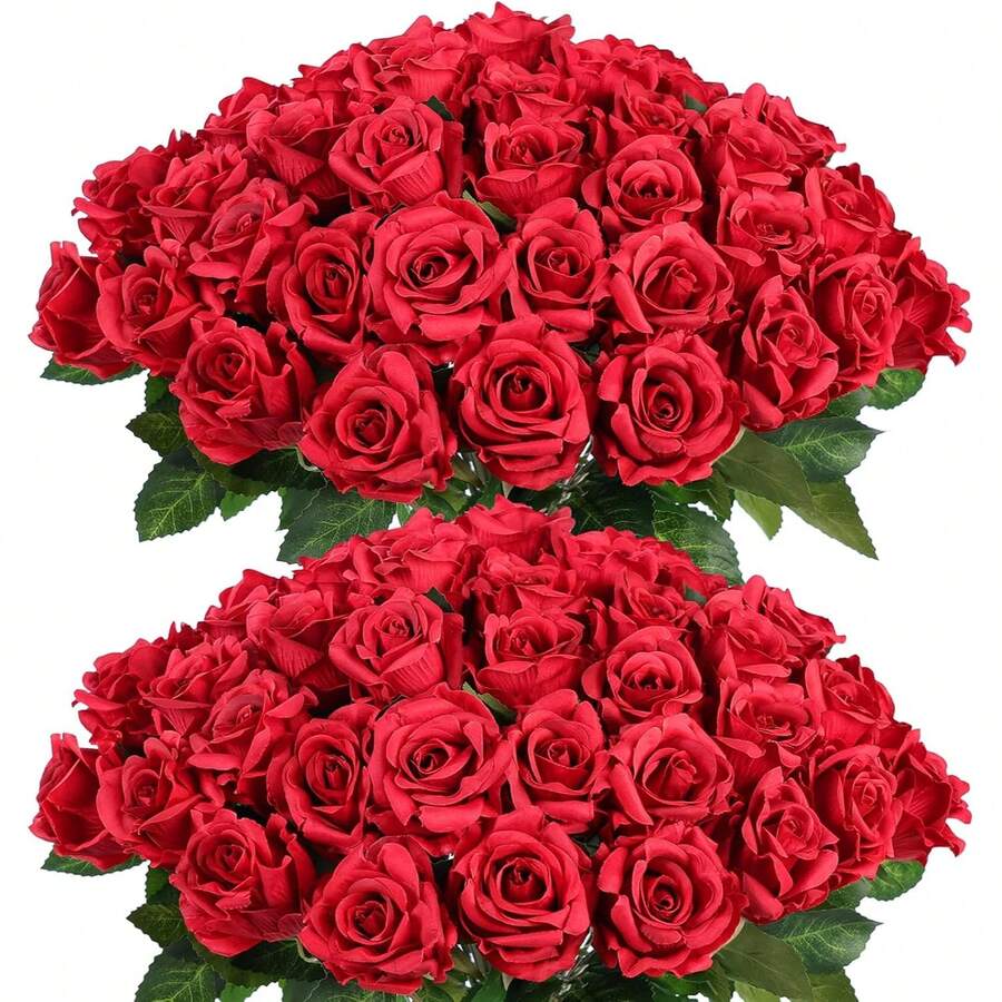 3/18pcs Velvet Rose Artificial Bridal Bouquet, Faux Floral Decoration, Artificial Roses, Suitable For Valentine's Day Gift, Wedding Party, Home Decor, Birthday Gift, Indoor And Outdoor Decoration, Vase Arrangement - Bright Red - View 1
