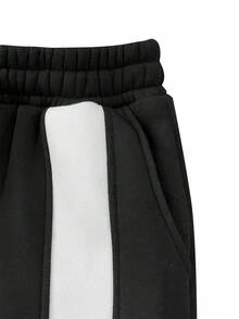 Hidkat Women's Autumn/Winter Black & White Contrast Color Thin Fleece Straight Leg Casual Sports Pants With Drawstring Waist For Daily Wear - Black - View 5