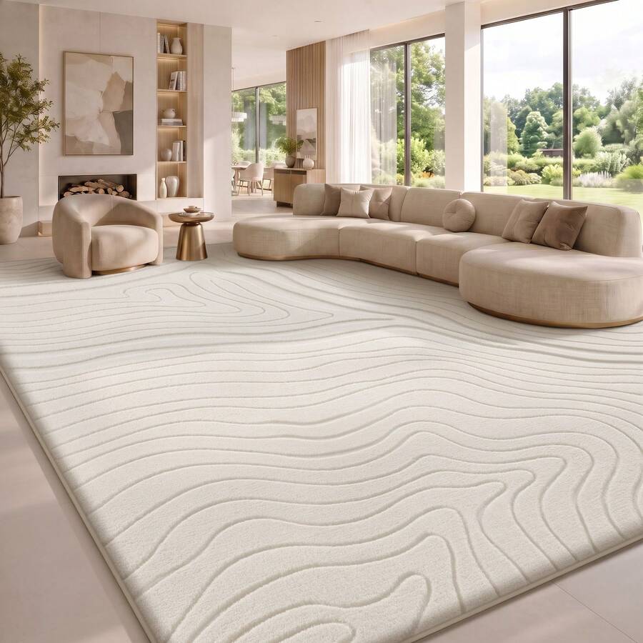 Sour Lemon Rugs Living Room Large 200x300cm,3D Area Rugs For Bedroom, Extra Large Rug For Living Room Wave Pattern, Washable Soft Shaggy Non Shedding Fluffy Carpet Mat For Living Room, Bedroom, Kitchen & Office - Milky White - View 1