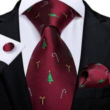 Red Necktie Pocket Square Cufflinks Tie Clip 4pcs Set For Valentine Fine Dining & Celebration Parties - Red - View 2