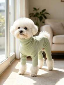 Pet Dog Clothes Multi-Color Solid Fleece Home Wear Four-Legged Inner Shirt Anti-Shedding Base Layer Casual Comfortable Jumpsuit Suitable For Small Dogs Teddy Bichon Pomeranian Yorkshire Terrier Maltese All-Season Wear Apparel - Green - View 10
