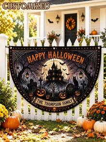 Personalized Halloween Fence Banner, Custom Family Name Yard Banner, Spooky Haunted House Outdoor Decor, Halloween Porch Fence Decoration - Multicolor - View 5