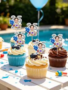 Personalized Photo Cupcake Toppers, Custom Face Birthday Cake Decorations With Age And Numbers, Birthday Party Decorations, Retro Collage Style Cupcake Toppers, Custom Photo Cake Decorations For Birthday Celebrations, Dessert Table Decorations, Party Supplies. - Multicolor - View 5