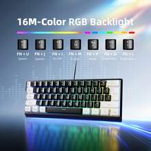 Compact Wired Keyboard 61 Keys RGB Backlit Small Portable Office Computer Membrane Keyboard Suitable For Windows Tablet Laptop Gaming Players White And Black - White Black - View 5