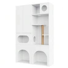 Cat Litter Box Cabinet, Pet Cabinet, Pet Storage Unit, Cat Tree, For 2 Litter Boxes, With Scratching Post And Resting Area, For Cats And Dogs, White, 140 X 45 X 195 Cm - one-size - View 11