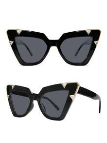 1pc Oversized Cat Eye Fashion Glasses, Unique Retro Hip-Hop Style Beach Accessory, New Fashion Glasses, Bohemian Style Halloween Beach Decor, Women's Essential, Business Casual, Summer Beach Vacation, Outdoor, Travel Gift - black gray - View 6