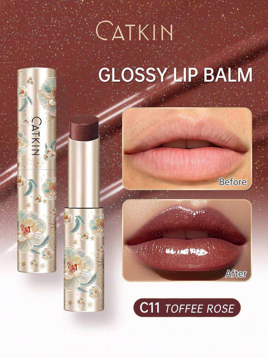 CATKIN Glossy Lip Balm Lipstick, Lightweight Moisturizing Lip Care, Shiny Gloss, Non-Sticky, Lip Glaze, 3.4g C11 TOFFEE ROSE
